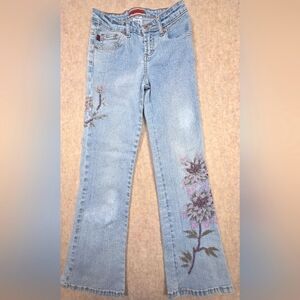 Z Cavaricci Girls Denim Jeans Beaded Painted Floral Size 8‎